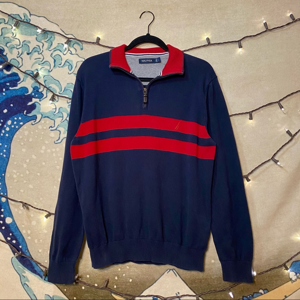 🌊 Nautica Vintage Feel Quarter Zip Up Sweater L